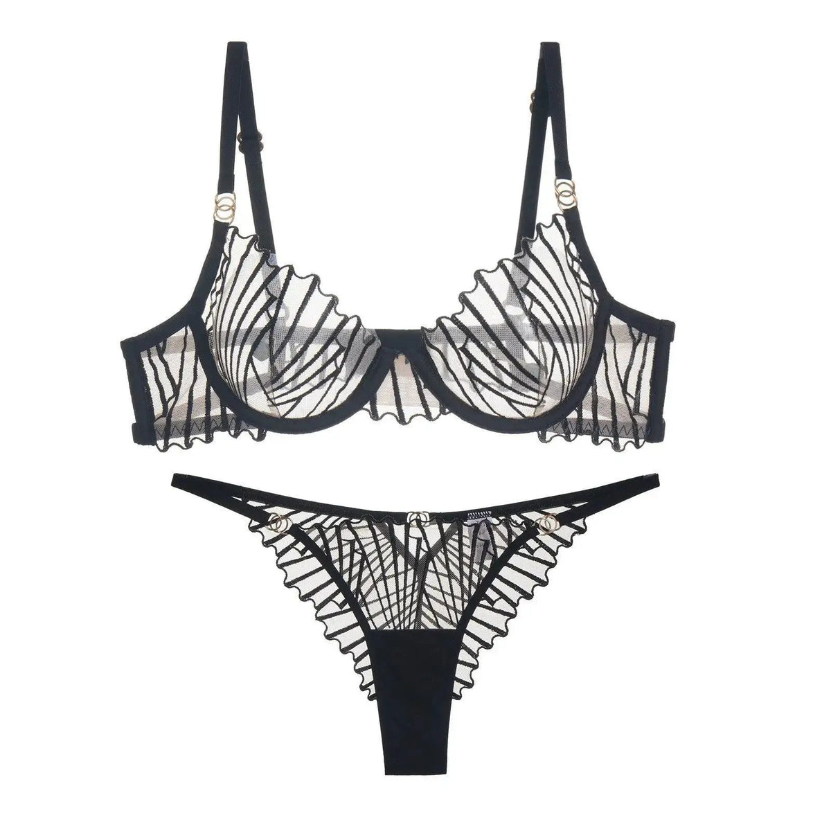 Cross-border sexy sexy lingerie French ultra-thin mesh embroidered bra underwear big chest small plus size underwear suit by Dropshipman