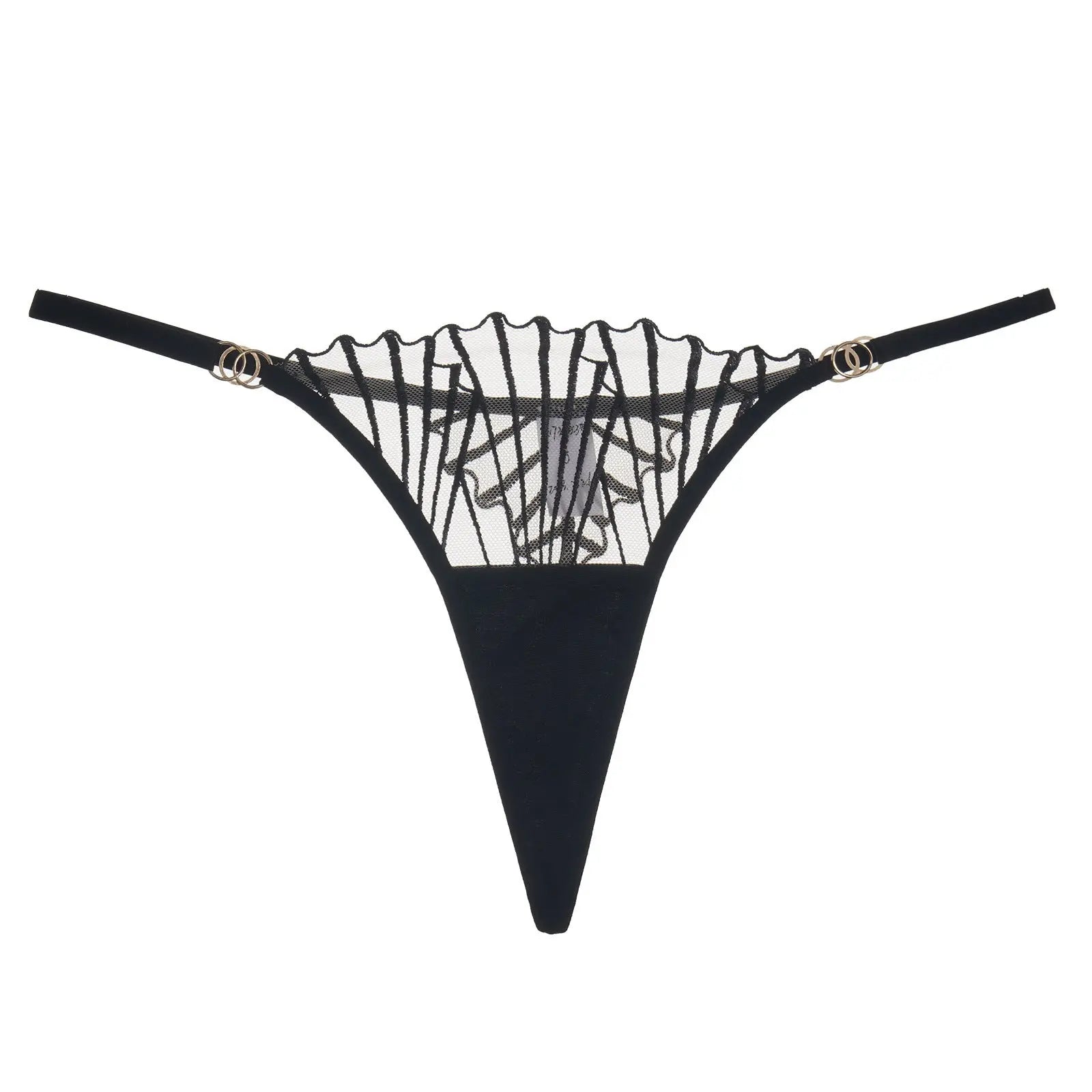 Black sexy lingerie set with ultra-thin mesh embroidered bra and thong, designed for plus size and larger bust.