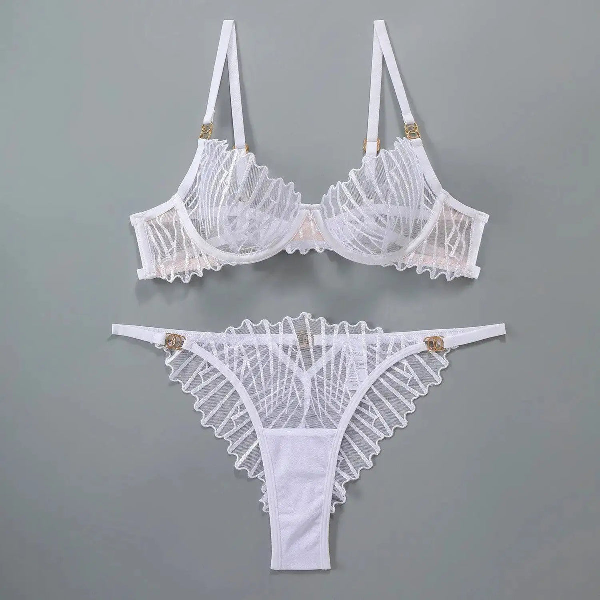 Cross-border sexy sexy lingerie French ultra-thin mesh embroidered bra underwear big chest small plus size underwear suit by Dropshipman