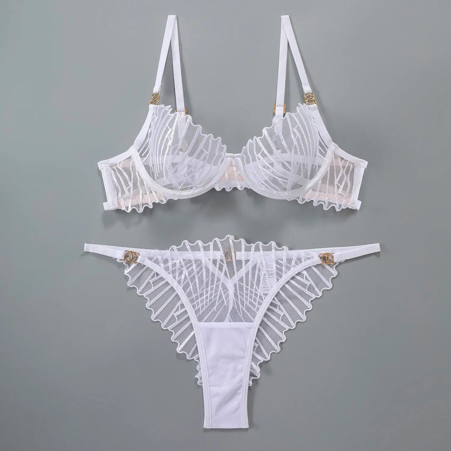 Black sexy lingerie set by SHOPEZRA L.L.C., featuring ultra-thin mesh embroidered bra and matching thong for plus size and big chest.
