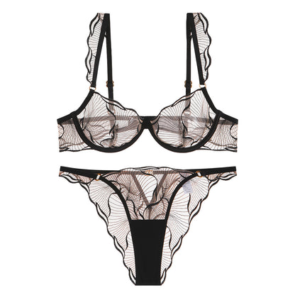 Französischer Stil Unterwäsche Damen Sommer Ultraleicht Rein Bestickte Spitze Unterwäsche Große Brust Kleine Anti-Sagging Sexy BH-Set