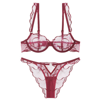 Französischer Stil Unterwäsche Damen Sommer Ultraleicht Rein Bestickte Spitze Unterwäsche Große Brust Kleine Anti-Sagging Sexy BH-Set