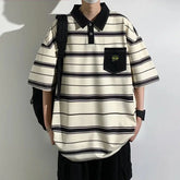 2024 New Summer Men POLO Shirt Trend Loose Clothing Students Short-sleeved T Shirt Tops Round Neck Five-quarter Sleeve Harajuku SHOPEZRA L.L.C.