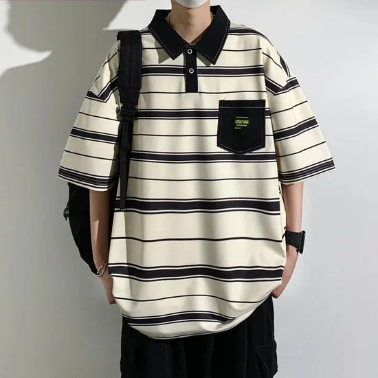 2024 New Summer Men POLO Shirt Trend Loose Clothing Students Short-sleeved T Shirt Tops Round Neck Five-quarter Sleeve Harajuku SHOPEZRA L.L.C.