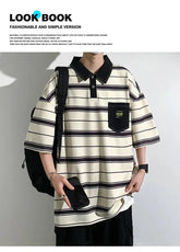 2024 New Summer Men POLO Shirt Trend Loose Clothing Students Short-sleeved T Shirt Tops Round Neck Five-quarter Sleeve Harajuku SHOPEZRA L.L.C.