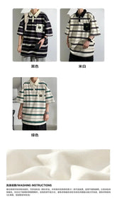 2024 New Summer Men POLO Shirt Trend Loose Clothing Students Short-sleeved T Shirt Tops Round Neck Five-quarter Sleeve Harajuku SHOPEZRA L.L.C.