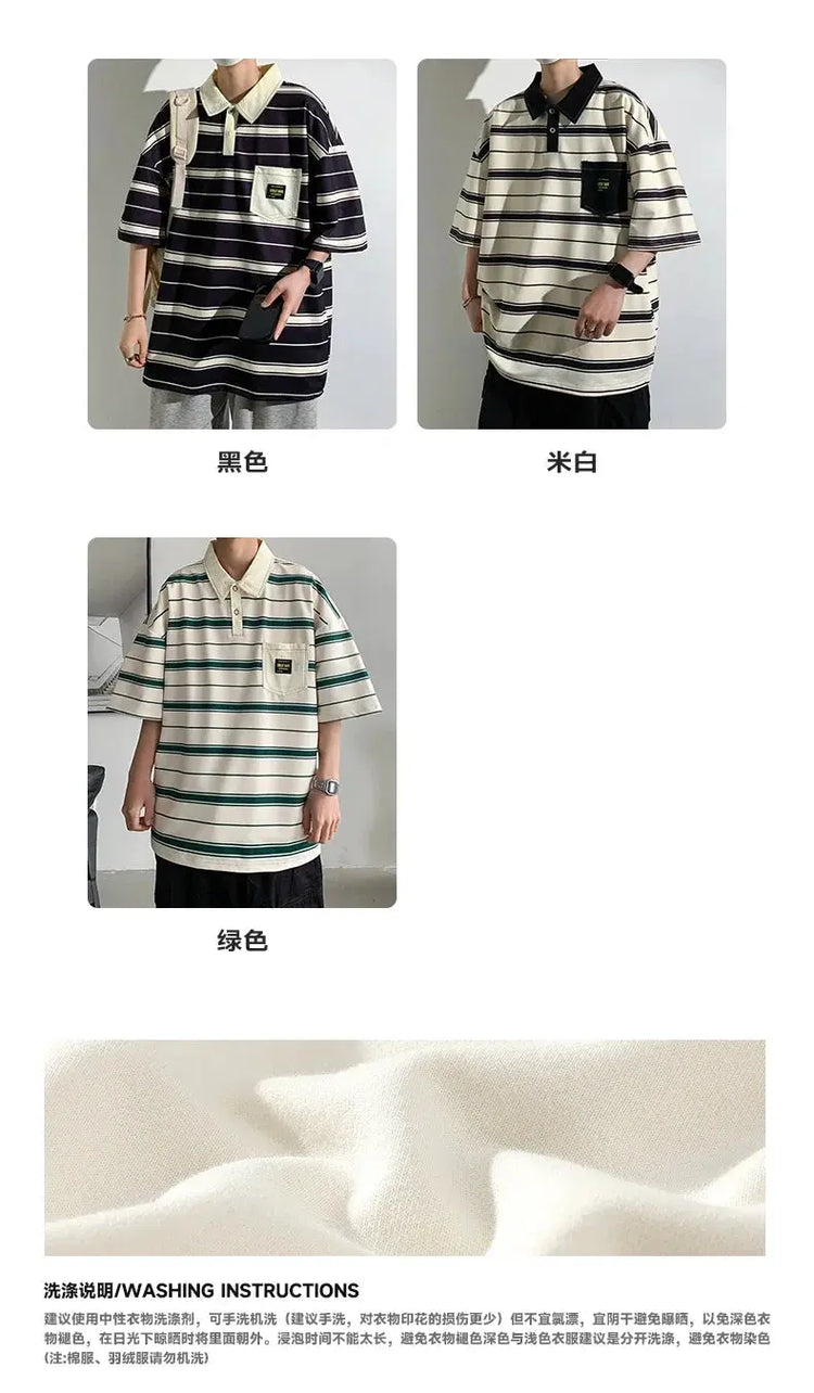 2024 New Summer Men POLO Shirt Trend Loose Clothing Students Short-sleeved T Shirt Tops Round Neck Five-quarter Sleeve Harajuku SHOPEZRA L.L.C.