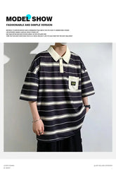 2024 New Summer Men POLO Shirt Trend Loose Clothing Students Short-sleeved T Shirt Tops Round Neck Five-quarter Sleeve Harajuku SHOPEZRA L.L.C.