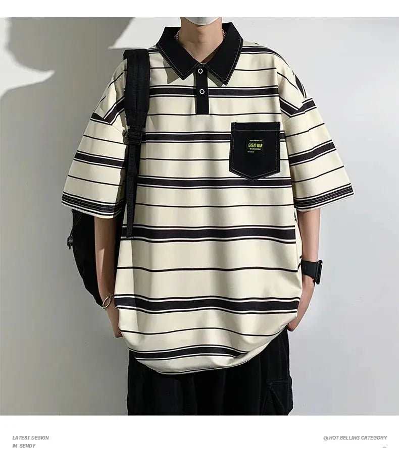 2024 New Summer Men POLO Shirt Trend Loose Clothing Students Short-sleeved T Shirt Tops Round Neck Five-quarter Sleeve Harajuku SHOPEZRA L.L.C.