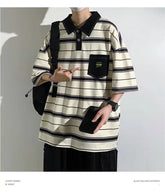 2024 New Summer Men POLO Shirt Trend Loose Clothing Students Short-sleeved T Shirt Tops Round Neck Five-quarter Sleeve Harajuku SHOPEZRA L.L.C.