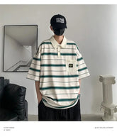 2024 New Summer Men POLO Shirt Trend Loose Clothing Students Short-sleeved T Shirt Tops Round Neck Five-quarter Sleeve Harajuku SHOPEZRA L.L.C.