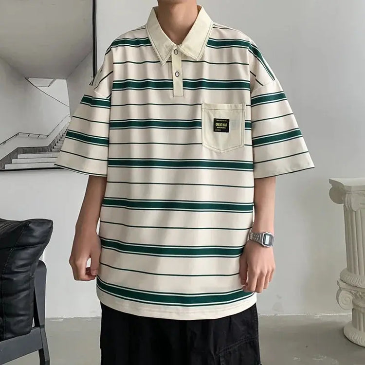 2024 New Summer Men POLO Shirt Trend Loose Clothing Students Short-sleeved T Shirt Tops Round Neck Five-quarter Sleeve Harajuku SHOPEZRA L.L.C.