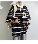 2024 New Summer Men POLO Shirt Trend Loose Clothing Students Short-sleeved T Shirt Tops Round Neck Five-quarter Sleeve Harajuku SHOPEZRA L.L.C.