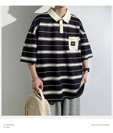 2024 New Summer Men POLO Shirt Trend Loose Clothing Students Short-sleeved T Shirt Tops Round Neck Five-quarter Sleeve Harajuku SHOPEZRA L.L.C.