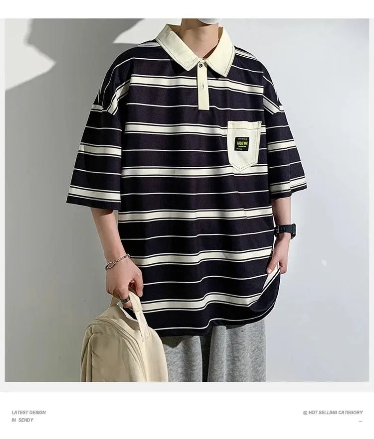 2024 New Summer Men POLO Shirt Trend Loose Clothing Students Short-sleeved T Shirt Tops Round Neck Five-quarter Sleeve Harajuku SHOPEZRA L.L.C.