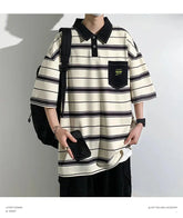 2024 New Summer Men POLO Shirt Trend Loose Clothing Students Short-sleeved T Shirt Tops Round Neck Five-quarter Sleeve Harajuku SHOPEZRA L.L.C.