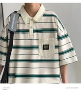 2024 New Summer Men POLO Shirt Trend Loose Clothing Students Short-sleeved T Shirt Tops Round Neck Five-quarter Sleeve Harajuku SHOPEZRA L.L.C.