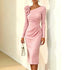 Banquet Dress for Women Elegant Sweet 3D Flower Ruched Bodycon Midi Robe Female Party Prom Vestidos Evening Gown Lady by Dropshipman