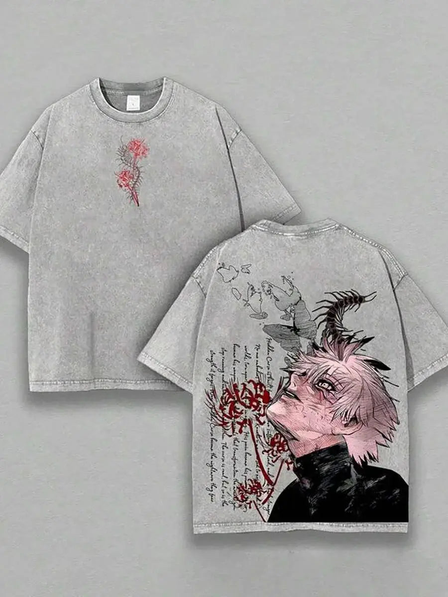 Kaneki Ken Graphic T-shirt Anime Tokyo Ghoul Clothing Men Short Sleeve Washed Tshirts Casual Cotton T Shirt Harajuku Retro Tops SHOPEZRA L.L.C.