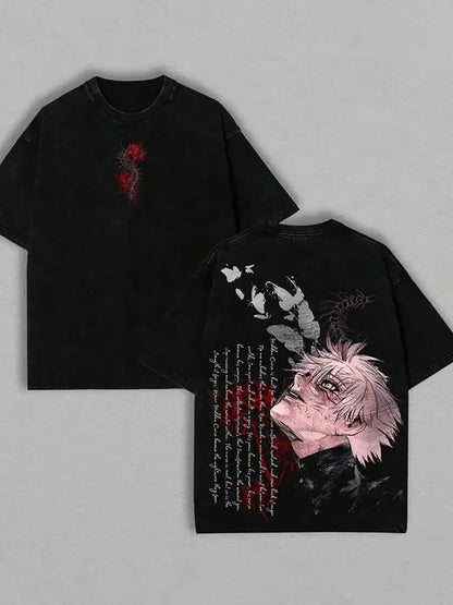 Kaneki Ken Graphic T-shirt Anime Tokyo Ghoul Clothing Men Short Sleeve Washed Tshirts Casual Cotton T Shirt Harajuku Retro Tops by Dropshipman