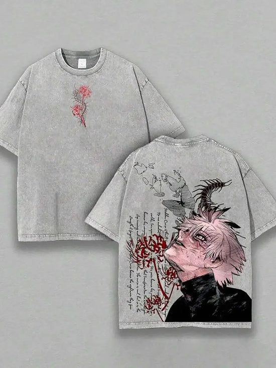 Kaneki Ken Grafik T-Shirt Anime Tokyo Ghoul Kleidung Herren Kurzarm Gewaschene T-Shirts Lässige Baumwoll-T-Shirts Harajuku Retro Tops