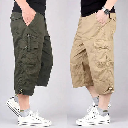 Long Length Cargo Shorts Men Summer Multi-Pocket Casual Cotton Elastic Capri Pants Men Military Tactical Short Hot Breeches 5XL by Dropshipman