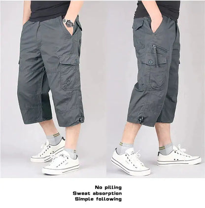 Long Length Cargo Shorts Men Summer Multi-Pocket Casual Cotton Elastic Capri Pants Men Military Tactical Short Hot Breeches 5XL by Dropshipman