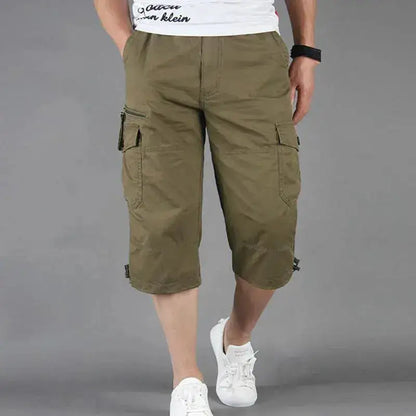 Long Length Cargo Shorts Men Summer Multi-Pocket Casual Cotton Elastic Capri Pants Men Military Tactical Short Hot Breeches 5XL by Dropshipman