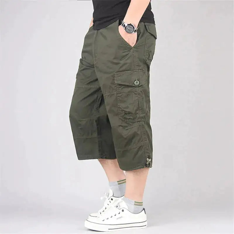 Long Length Cargo Shorts Men Summer Multi-Pocket Casual Cotton Elastic Capri Pants Men Military Tactical Short Hot Breeches 5XL by Dropshipman