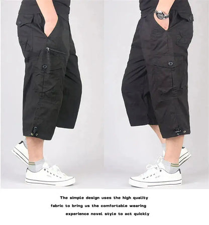 Long Length Cargo Shorts Men Summer Multi-Pocket Casual Cotton Elastic Capri Pants Men Military Tactical Short Hot Breeches 5XL by Dropshipman
