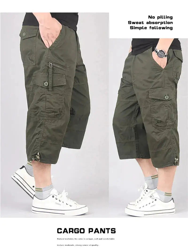 Long Length Cargo Shorts Men Summer Multi-Pocket Casual Cotton Elastic Capri Pants Men Military Tactical Short Hot Breeches 5XL by Dropshipman