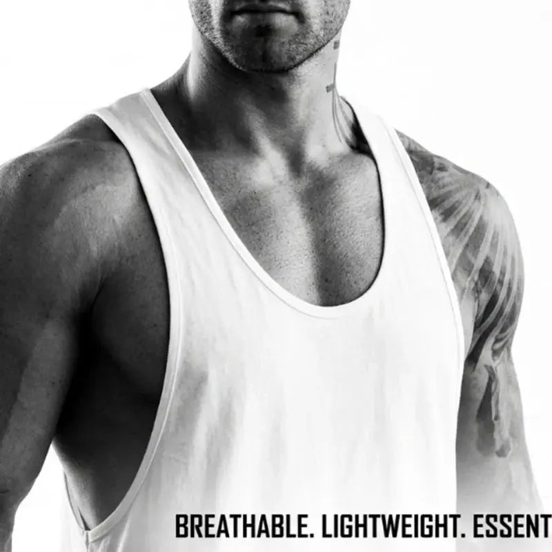Men's sleeveless summer tank top from SHOPEZRA L.L.C., cotton, breathable, casual gym exercise T-shirt with square collar.