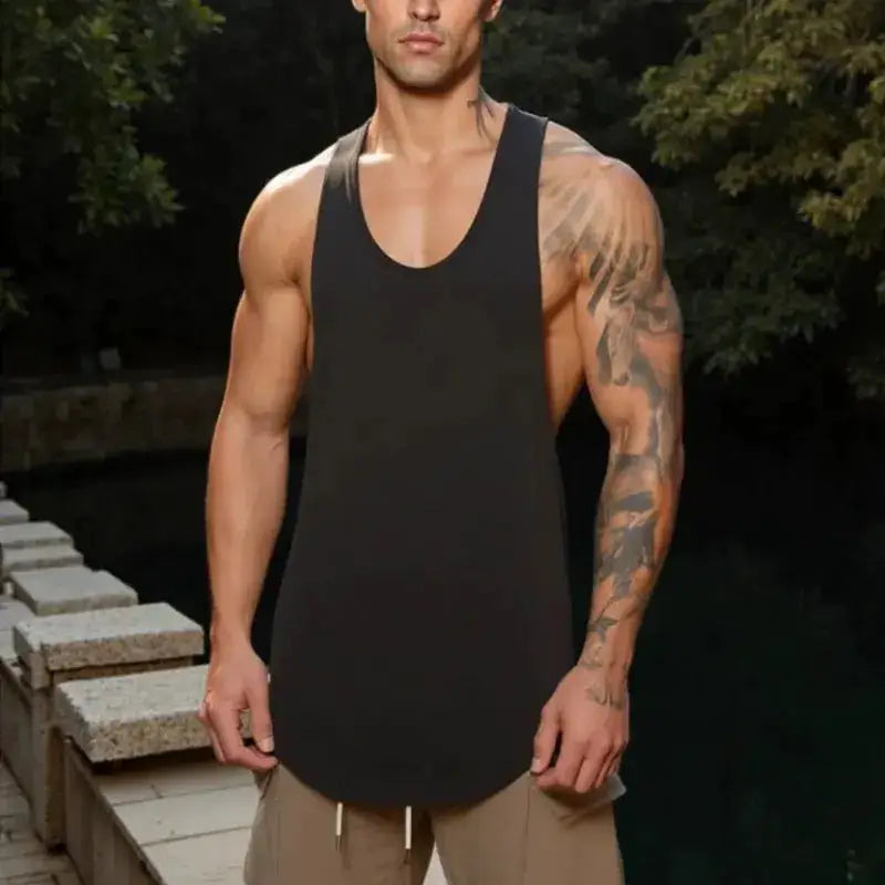 Men's sleeveless summer tank top by SHOPEZRA L.L.C., breathable cotton gym exercise T-shirt with square collar for casual sportswear.