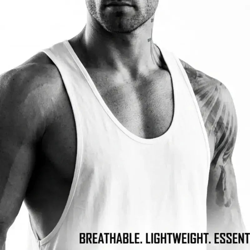 Black men's summer cotton tank top with square collar, sleeveless design, ideal for gym, exercise, and casual sports wear.