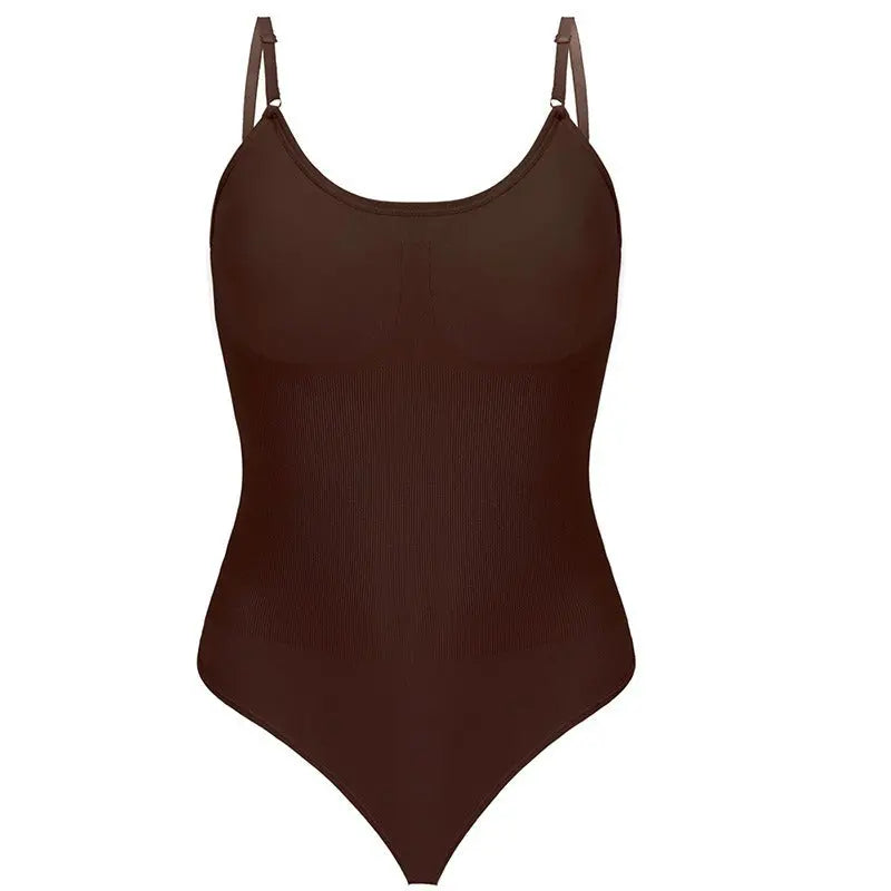 Black plus size body shaping seamless bodysuit with tummy control, thong style, high elastic thread, one-piece design by SHOPEZRA L.L.C.