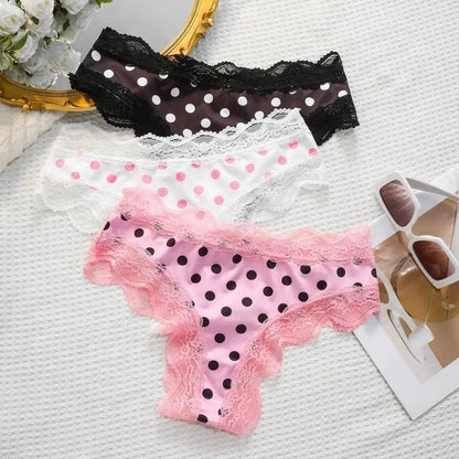 Japanese Sweet Girl Triangle Panties Polka Dot Milk Silk Thong Mid-Low Waist Lace Comfortable Cotton Crotch 465 by Dropshipman