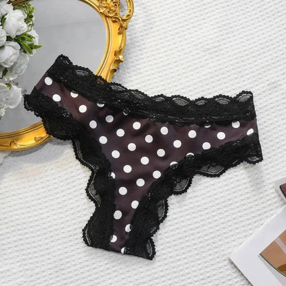 Japanese Sweet Girl Triangle Panties Polka Dot Milk Silk Thong Mid-Low Waist Lace Comfortable Cotton Crotch 465 by Dropshipman