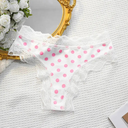 Japanese Sweet Girl Triangle Panties Polka Dot Milk Silk Thong Mid-Low Waist Lace Comfortable Cotton Crotch 465 by Dropshipman