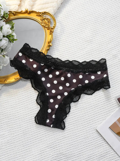 Japanese Sweet Girl Triangle Panties Polka Dot Milk Silk Thong Mid-Low Waist Lace Comfortable Cotton Crotch 465 by Dropshipman