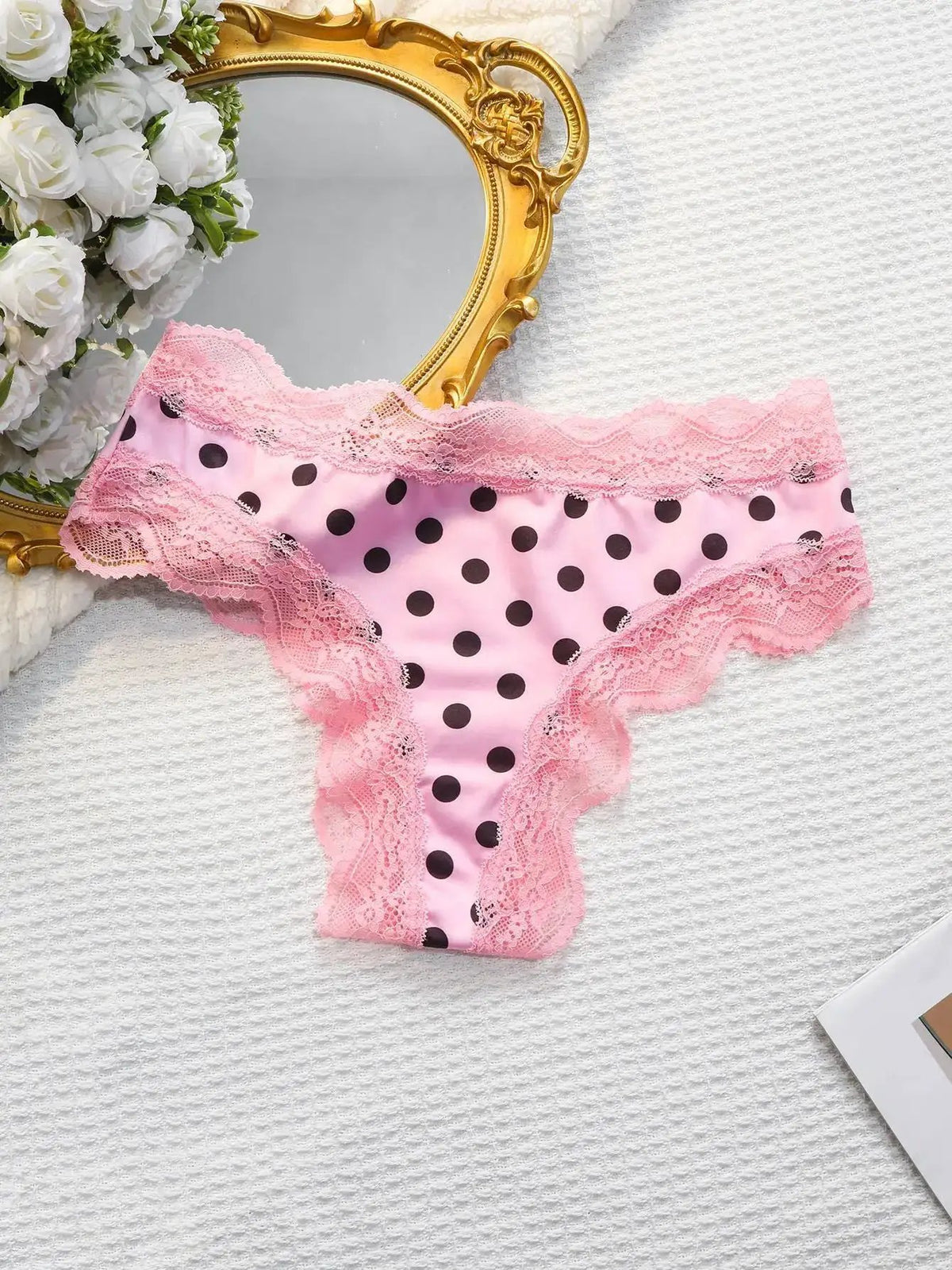 Japanese Sweet Girl Triangle Panties Polka Dot Milk Silk Thong Mid-Low Waist Lace Comfortable Cotton Crotch 465 by Dropshipman
