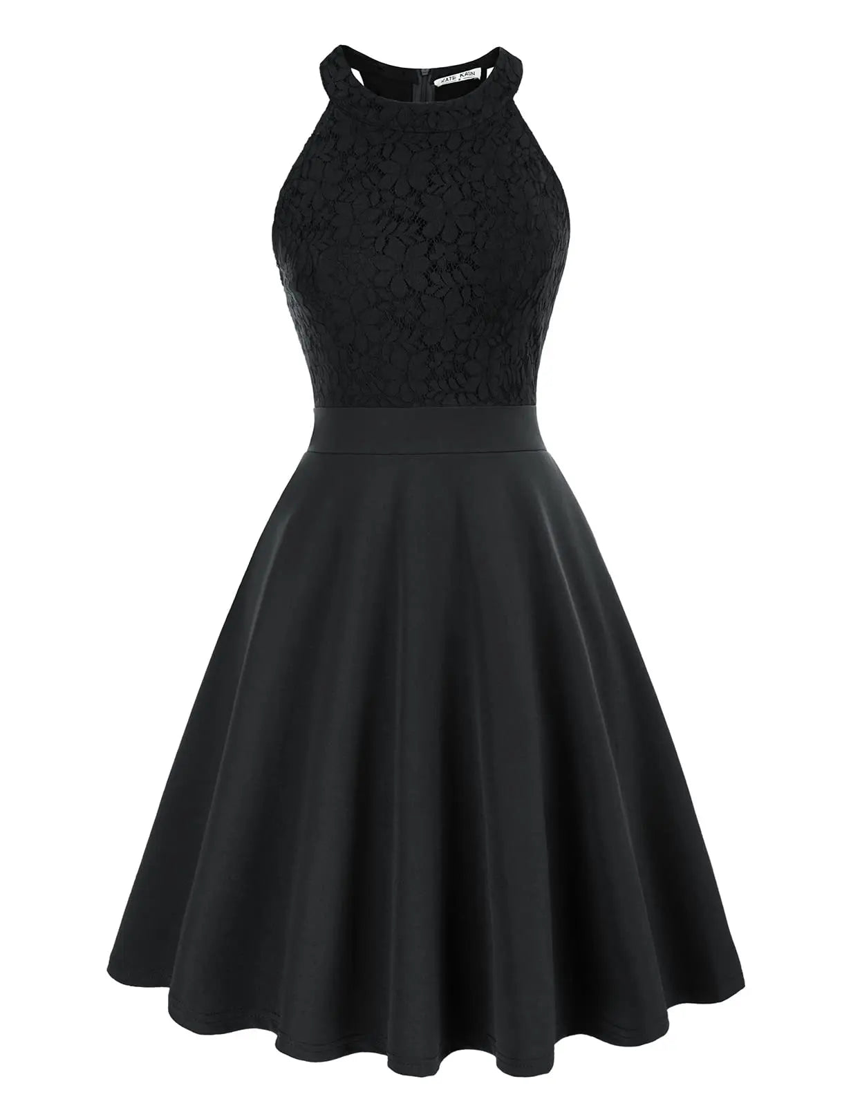 sleeveless lace semi formal dresses for teens black halter neck skater dress knee length for summer occasions