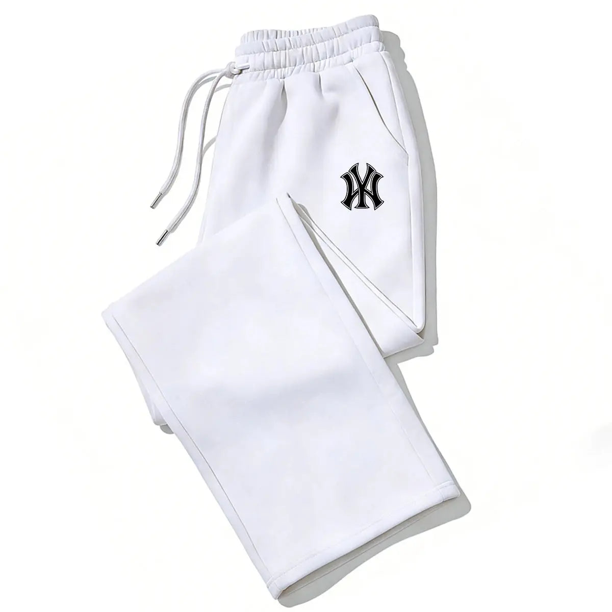 Black men's sweatpants by SHOPEZRA L.L.C. with printed design, elastic waist, soft fabric, ideal for casual and streetwear styles.