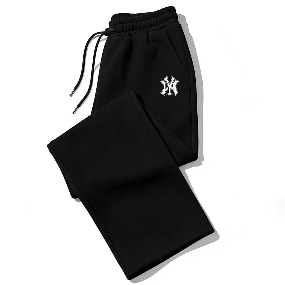 Black men's sweatpants by SHOPEZRA L.L.C. featuring printing design, elastic waistband, casual fit, and high-quality soft fabric.