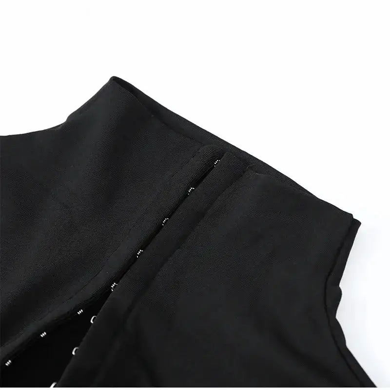 Y2k Black Hollow Out Slit Dress Women Solid Short Sleeve High Neck Slim Fit Maxi Dresses Lady Fashion Evening Party Club Robe by Dropshipman