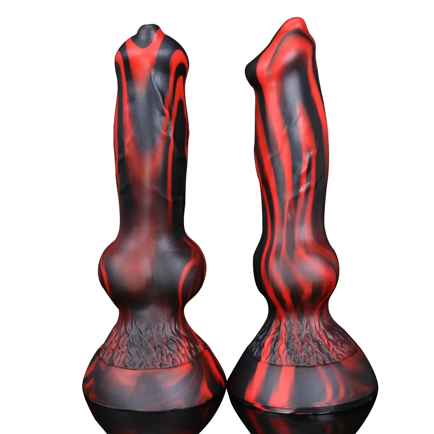 Black and red dog-shaped anal dildo for prostate massage, with realistic design and knot detail, by SHOPEZRA L.L.C.