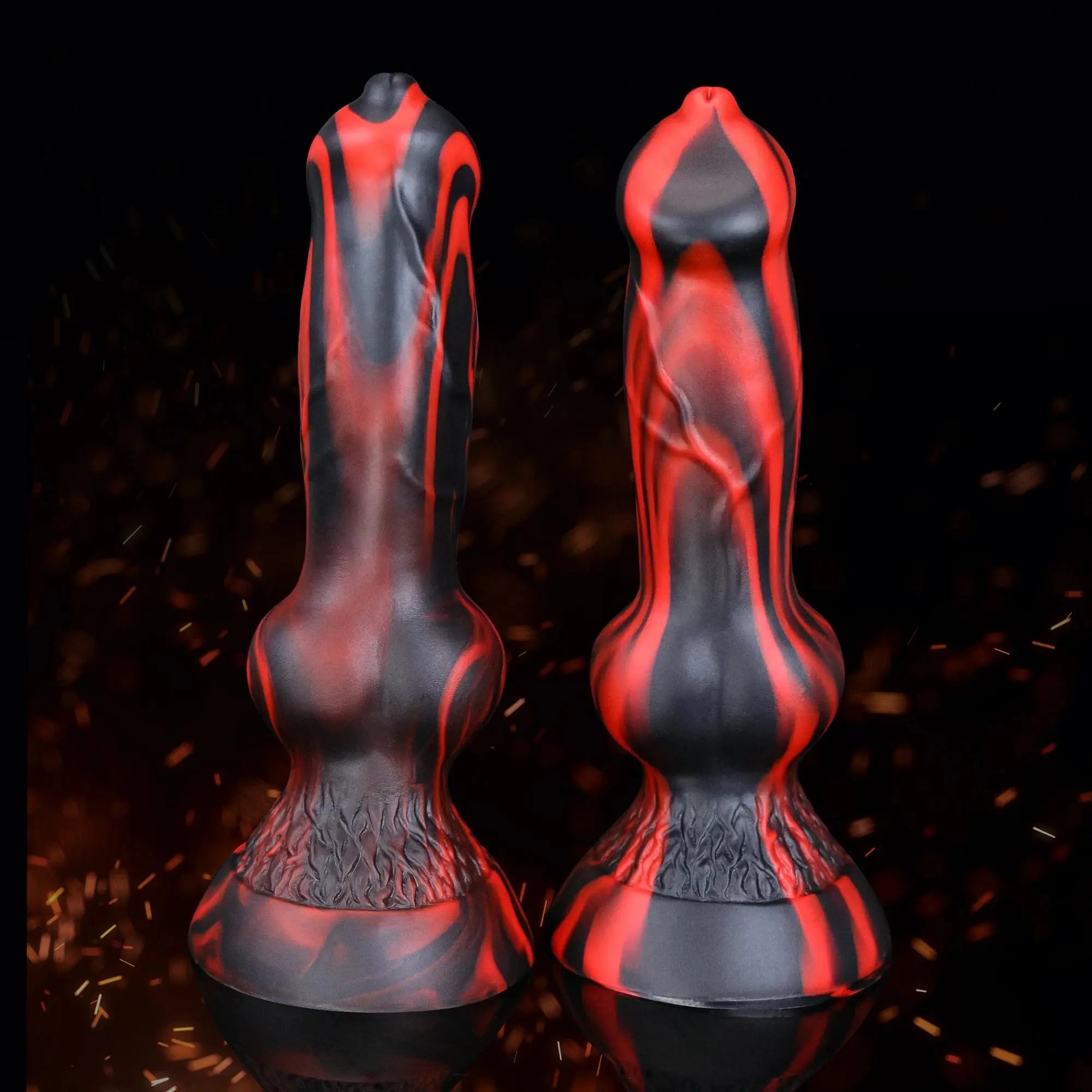 Black and red dog-shaped anal plug for prostate massage, featuring realistic design and knot detail, made for adult sexual stimulation.
