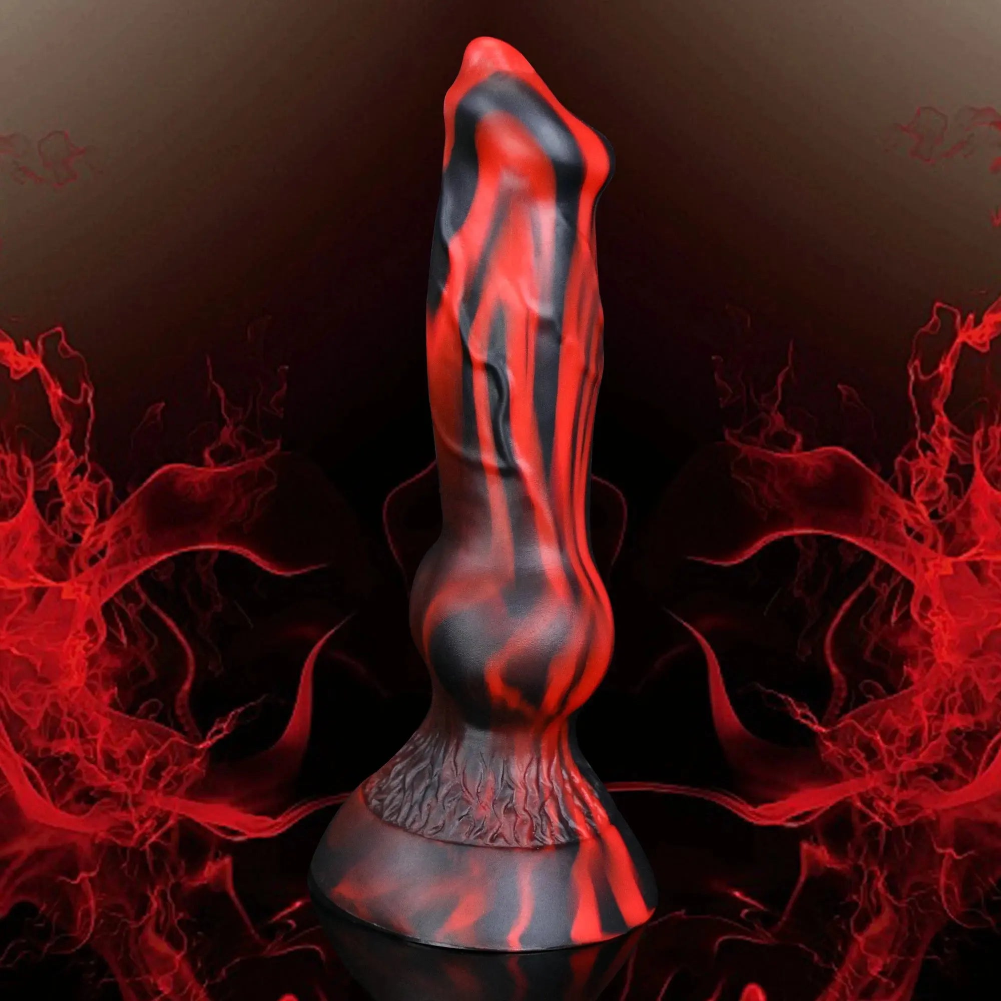 Black and red dog-shaped anal dildo with knot design, prostate massage tip, made for adult sexual stimulation by SHOPEZRA L.L.C.