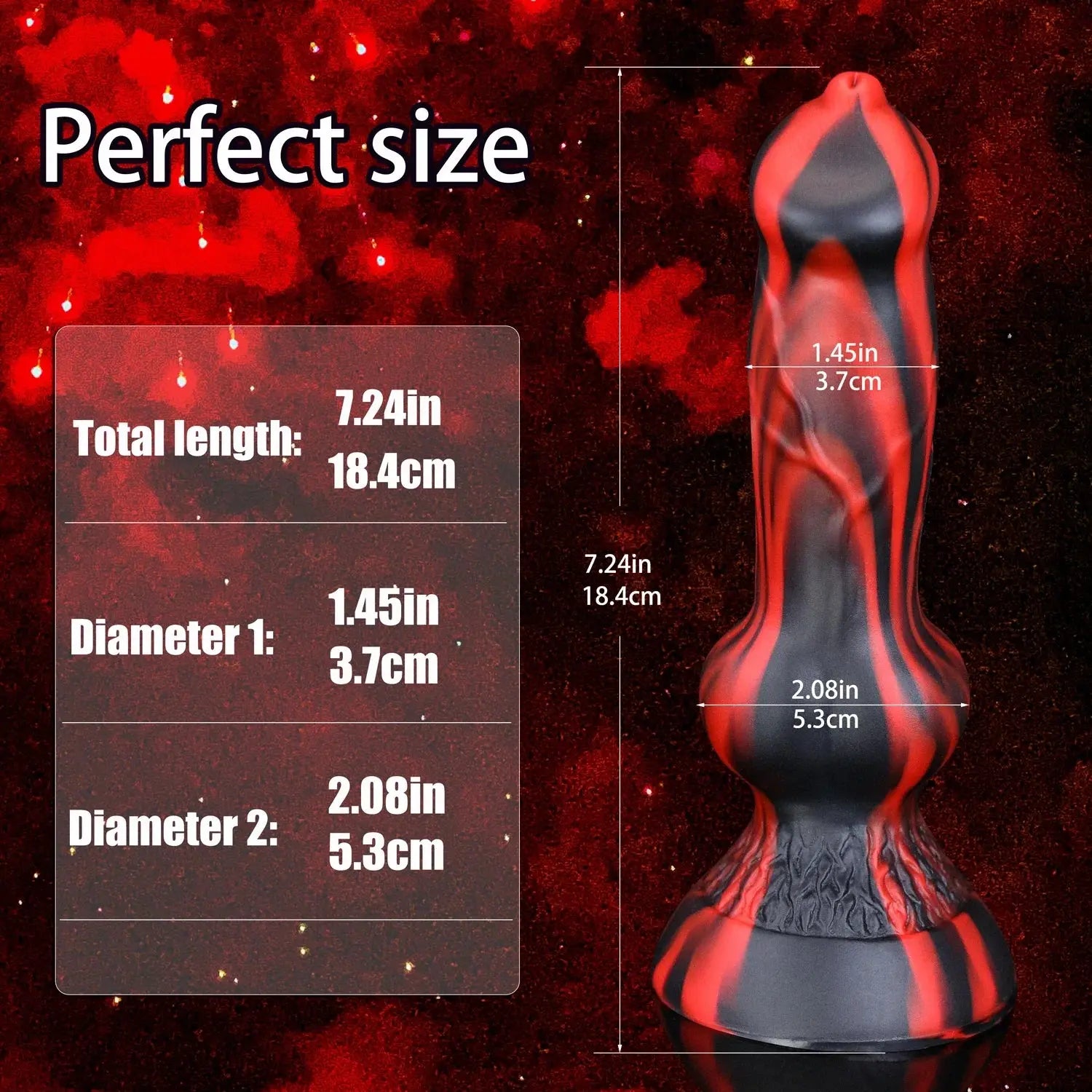 Black and red dog-shaped anal plug for prostate massage and adult sexual stimulation, featuring a wolf or fox knot design.