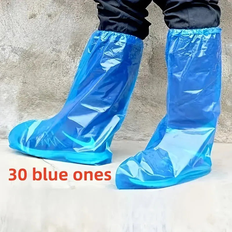Set of 10/20/30 waterproof transparent shoe covers by SHOPEZRA L.L.C., outdoor disposable plastic rain shoe covers for protection.