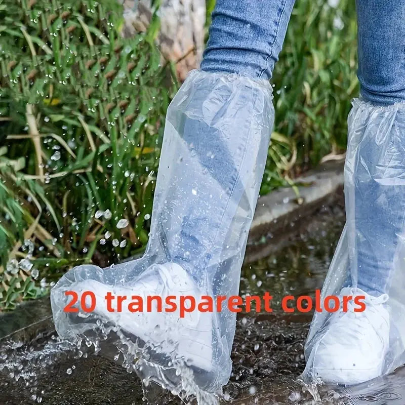 Set of 10/20/30 waterproof disposable shoe covers by SHOPEZRA L.L.C., transparent plastic outdoor wear-resistant rain shoe covers.